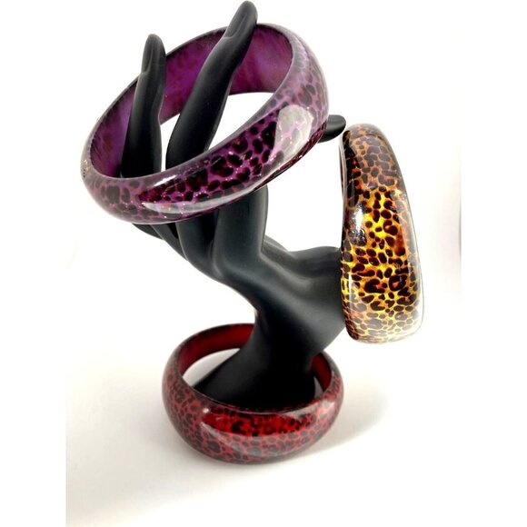 Set of 3 Acrylic Animal Leopard Print Chunky Bracelet Bangles - Picture 1 of 12